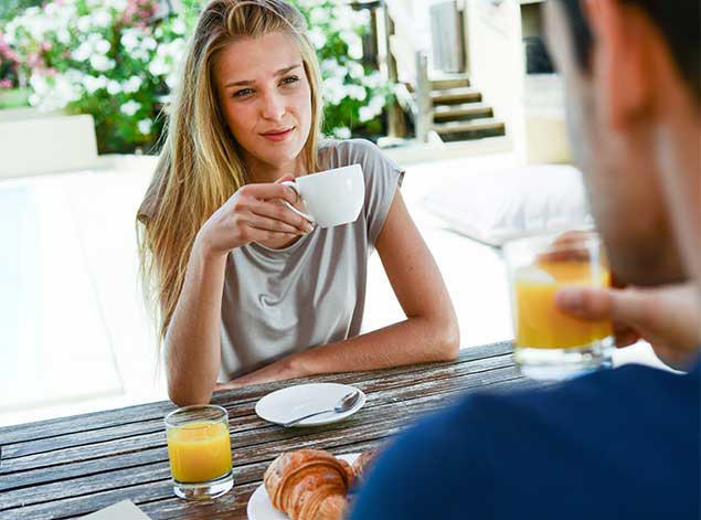 Man and woman sharing brunch